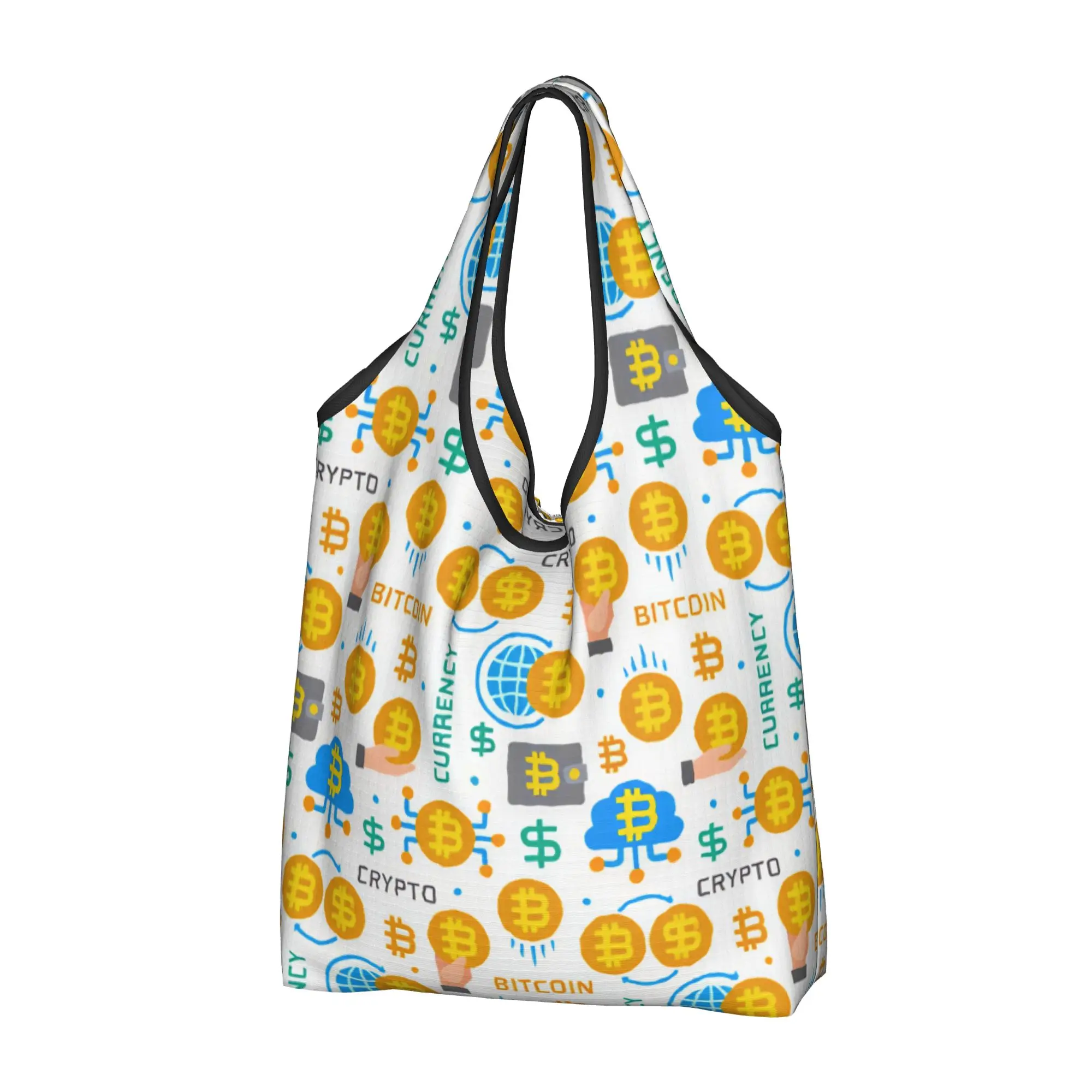 Cute Crypto Virtual Currency Bitcoin Shopping Tote Bags Portable  Grocery Shoulder Shopper Bag