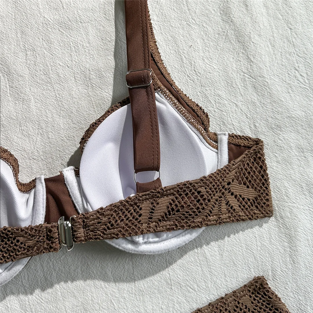 Mit Sarong, Bügel-Bikini, Damen-Badeanzug, Damen-Bademode, dreiteiliges Bikini-Set, brasilianischer Badeanzug, Badebekleidung, Schwimmbekleidung V7936 – Detail 21