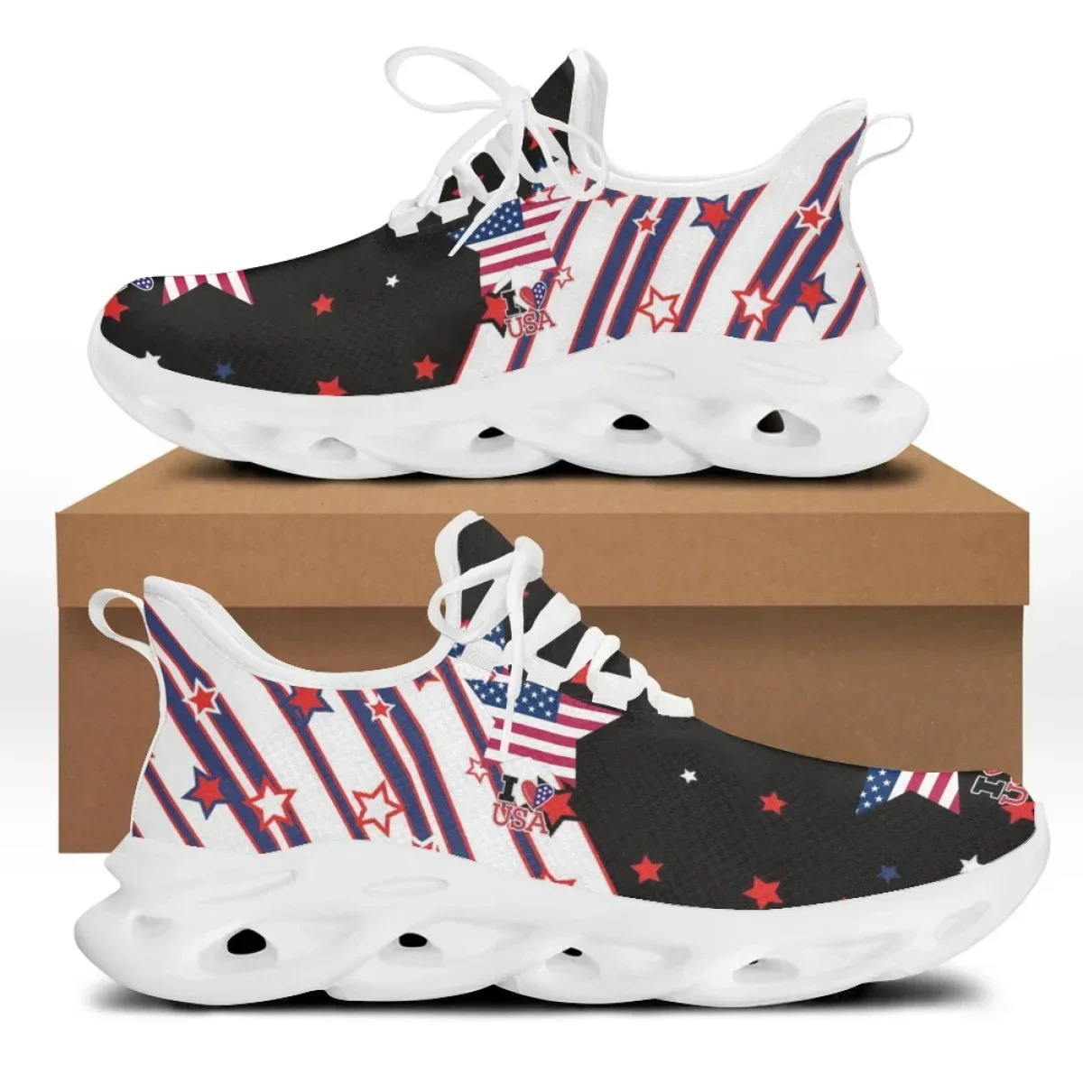 American Flag Statue of Nation Style Print Flat Shoes for Women Cool Sneaker for Female Spring Summer Woman Footwear