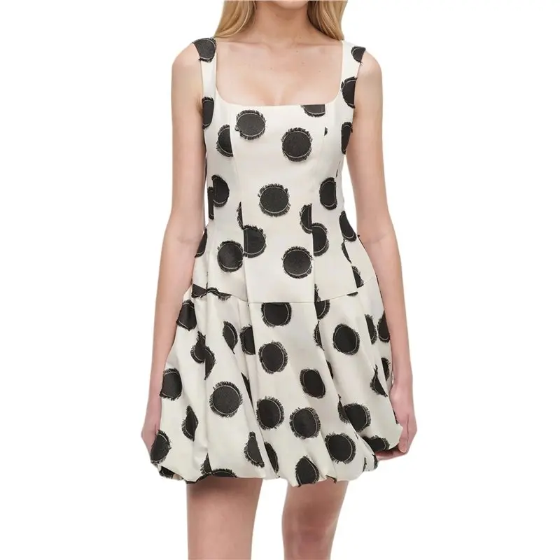 TEXU Women's Sleeveless Polka Dot Sundress Halter Neck A Line Short Dress