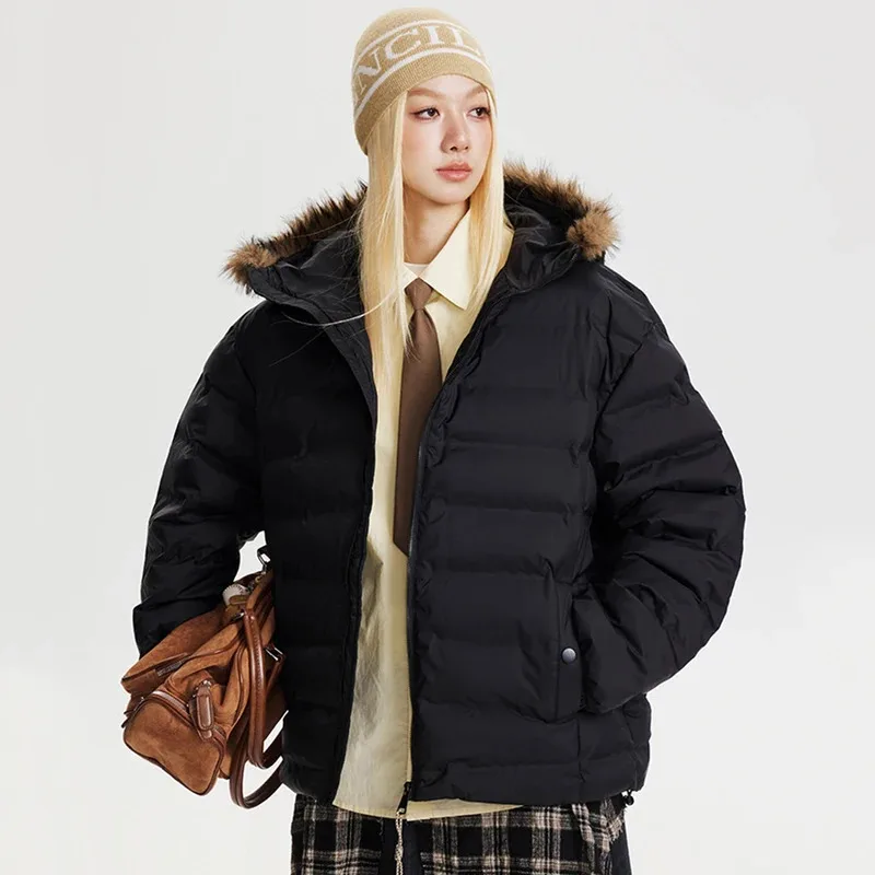 جواكت شتوية للرجال بياقة من الفرو معاطف باركاس ملابس خروج هاراجوكو هيب هوب سترات مبطنة كبيرة الحجم سترات فضفاضة غير رسمية ملابس خارجية #3