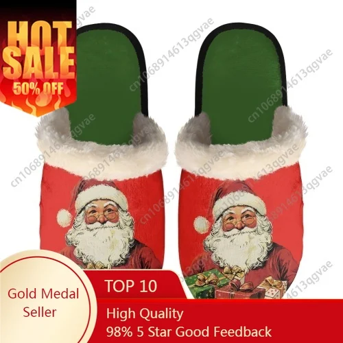 

Christmas Santa Claus Holding Gifts Slippers Mens Womens Home Cotton Plush Bedroom Keep Warm Custom Thermal Lightweight Slipper