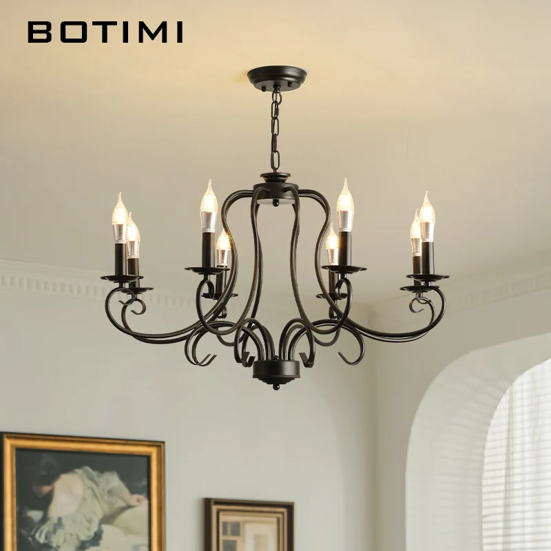 BOTIMI ART Deco Black Candle Chandelier For Living Artist Choice Metal 6 Chandeliers Lighting Fixtures Designer 8 Hanging Lights