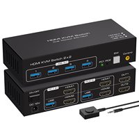 Dual Monitor KVM Switch HDMI 2 Port 4K60Hz KVM Switcher for 2 Computer 2 Monitors with 4 USB 3.0 Ports,Copy and Extended Display