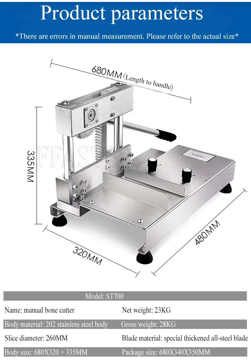BURUIMU 手動骨カッタースライサー肉スライサーチキンアヒル魚ラム骨切断機ステンレス鋼商業家庭用
