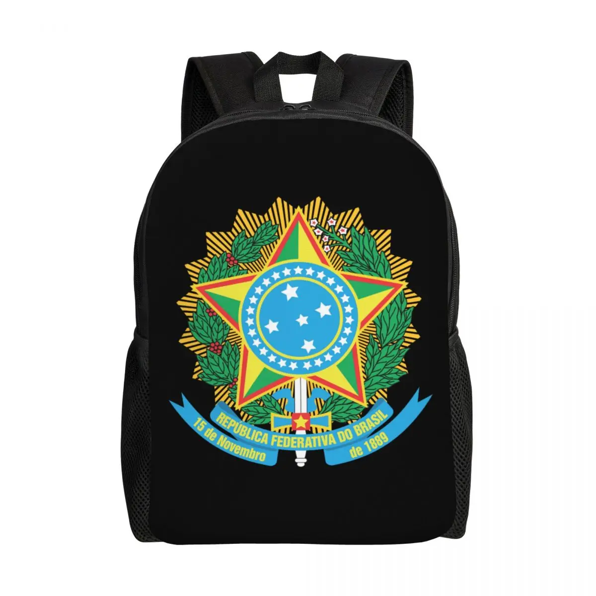 

Custom Brazil National Emblem Backpacks College School Student Bookbag Fits 15 Inch Laptop Brazilian Map And Flag Bags