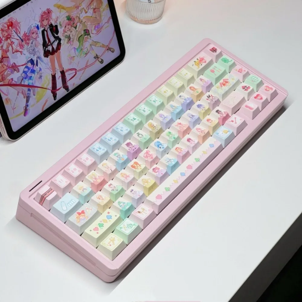 Shugo Chara！Key Cap Heart Unlock PBT EOA Profile Thermal Sublimation Pink Anime Keycaps for Customized Mechanical Keyboard