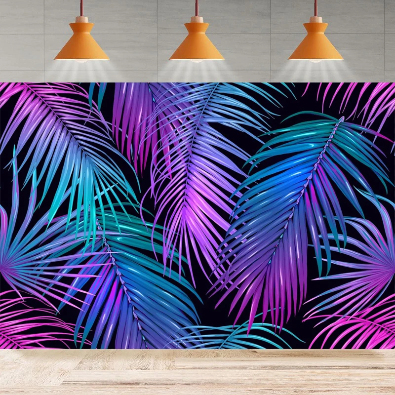 

Summer Tropical Leaves Photography Backdrop Neon Colors Palm Leaves Background Leaves Aloha Wild Themed Hawaiian Party Supplies