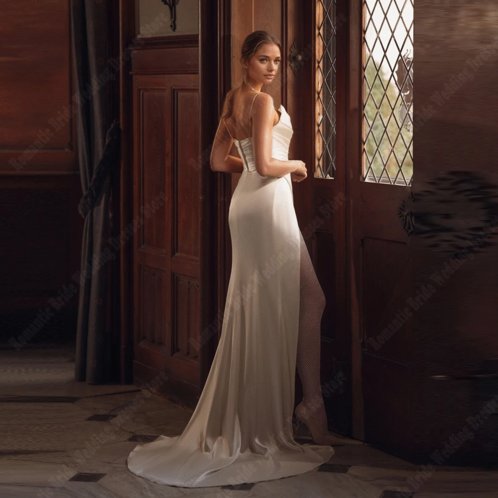 ชุดแต่งงานผู้หญิงผ่าสูงหรูหราคอหวานนางเงือกชุดเจ้าสาวเจ้าหญิงยาวลากพื้นชุดจัดเลี้ยงที่กำหนดเอง