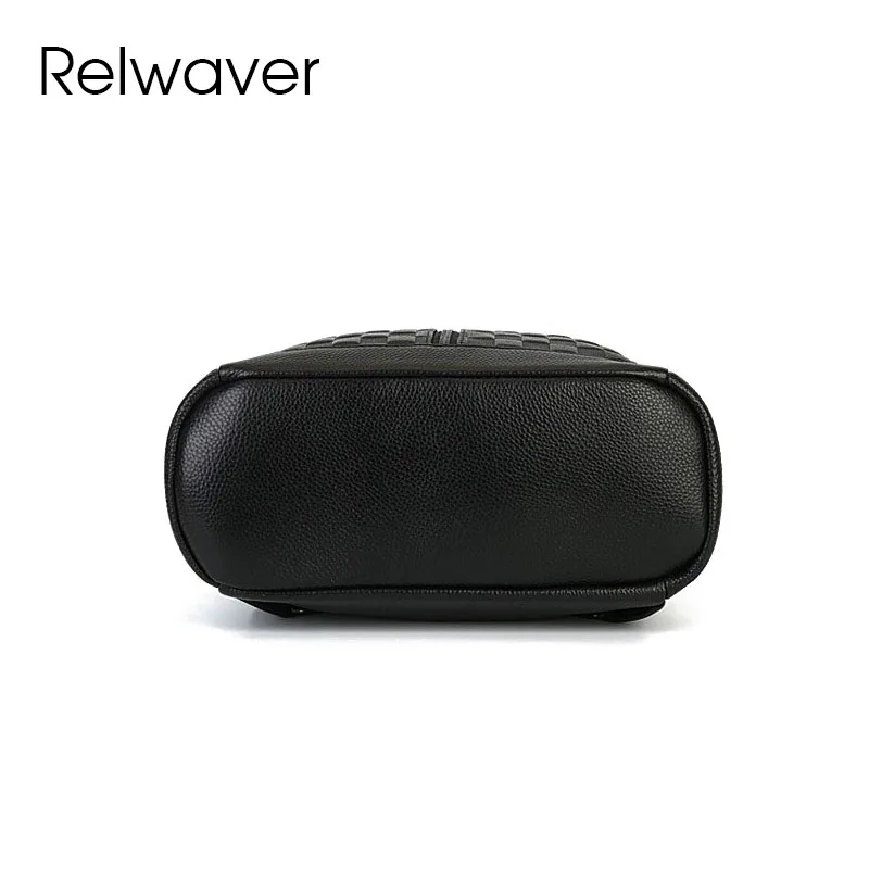 Relwaver genuine leather backpack black plaid pattern women backpack 2024 winter all match soft causal embossing travel backpack