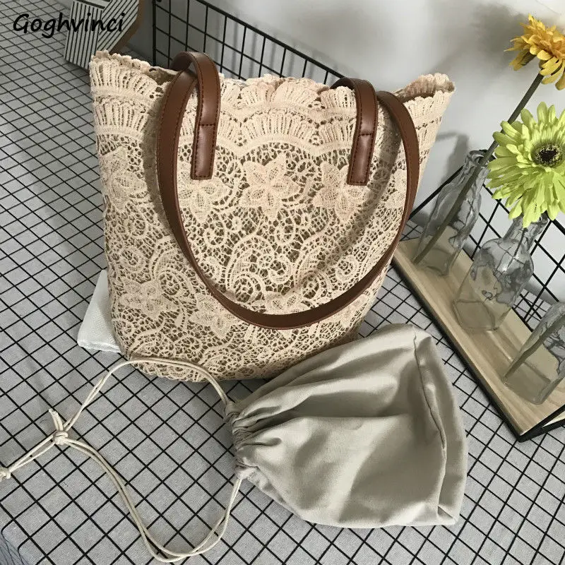 Borse a tracolla scavate in pizzo Borsa composita da donna di grande capacità sotto le ascelle Shopping da viaggio Borse portatili coreane Mori-girl