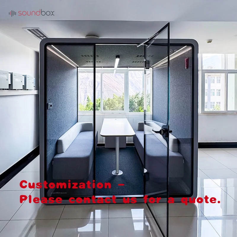 

Передвижная звукоизолированная офисная капсула Custom Soundbox Private Working Office Pod с двумя диванами и компьютерным столом для совещаний.
