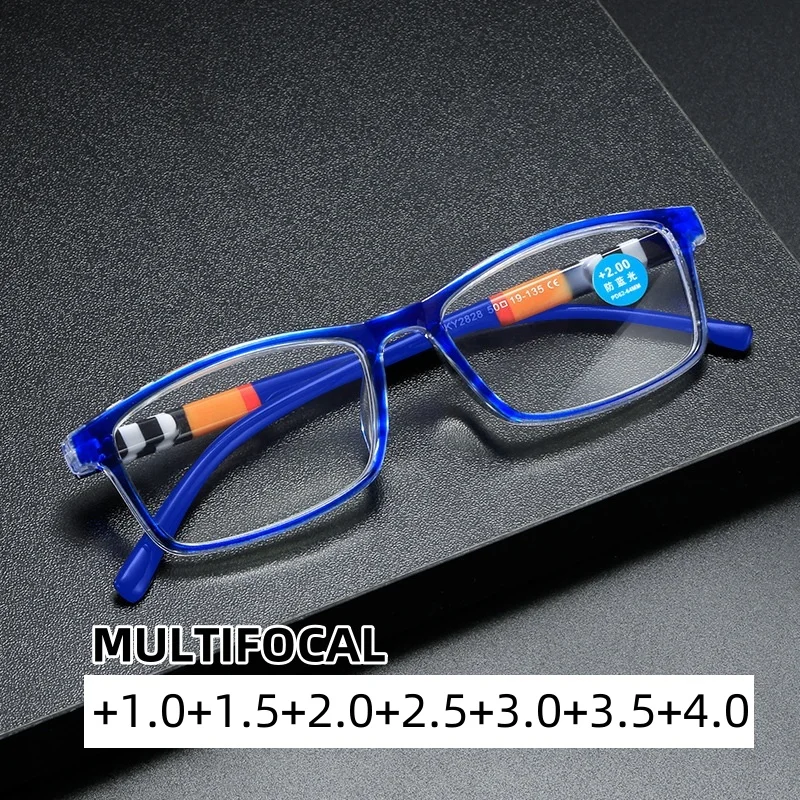 

Men Male Square Near Far Sight Eyewear Ultra Light HD Multifocal Reading Eyeglasses Unisex Progressive Degree Presbyopia