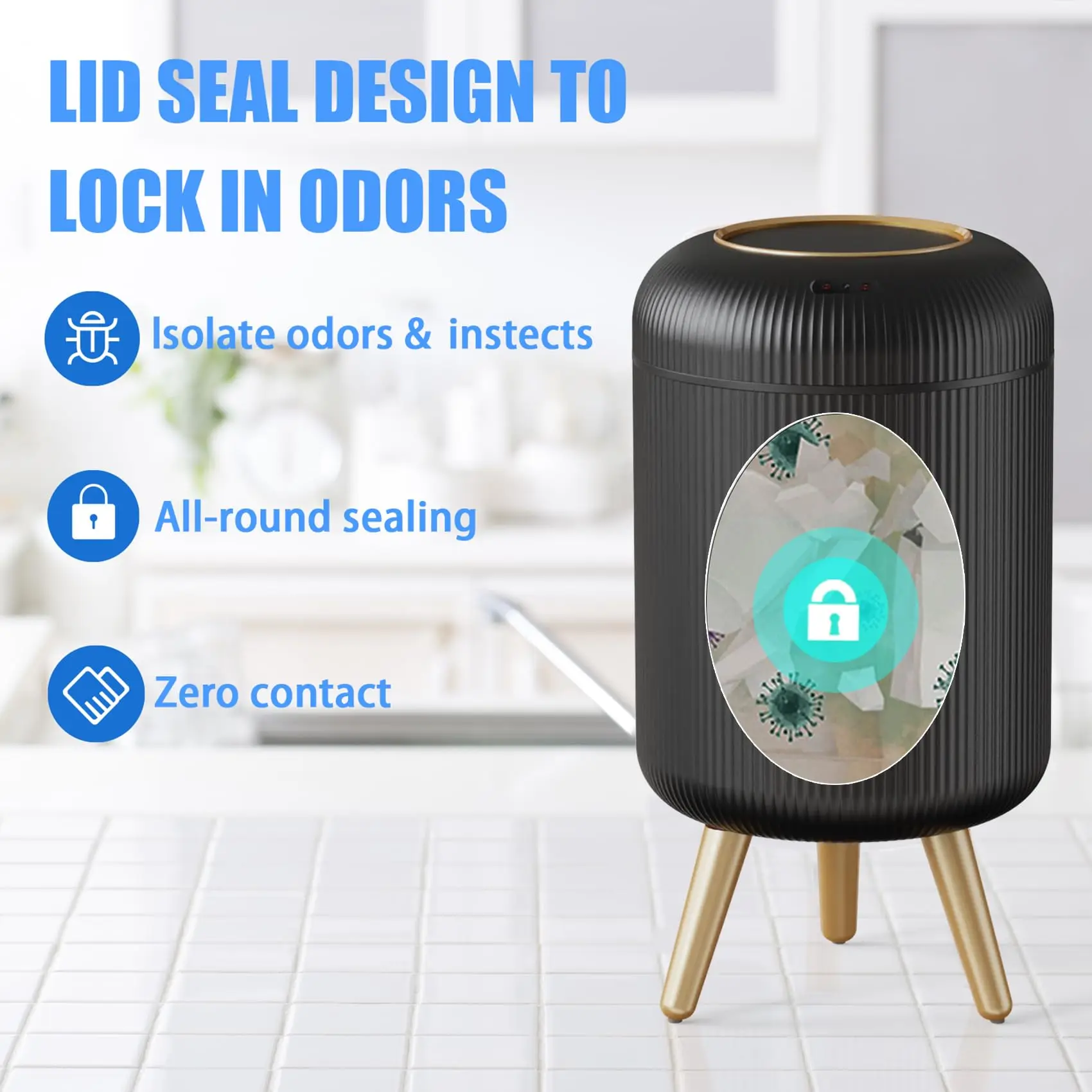 2025 New Smart Dustbin with Lid Automatic Sensor Kitchen Trash Bin Electric Garbage Bin for Kitchen/Bedroom/Living Room/Office