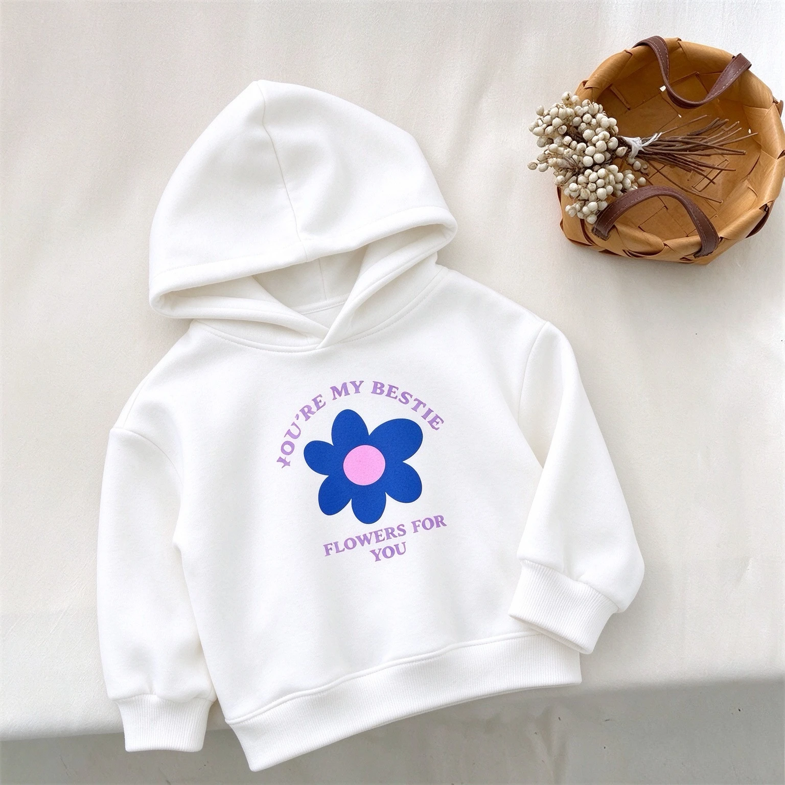 Flower Pattern Baby Girl Hoodies Autumn Winter Thicken Warm Fashion Casual Hooded Sweatshirts Tops Children's Clothes 1-7 Age