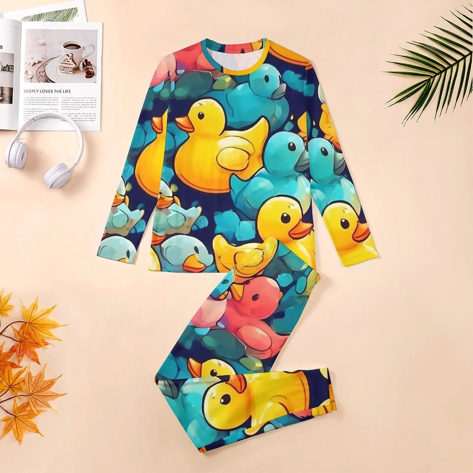 Rubber Ducks Pajamas Bath Duck Cartoon Man Long Sleeve Warm Pajama Sets 2 Piece Leisure Autumn Nightwear Birthday Present