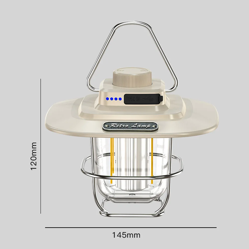 LED Camping Lamp Retro Hanging Tent Lamp Waterproof Dimmable Camping Lights Outdoor 4500mAh Battery Emergency Light Lantern