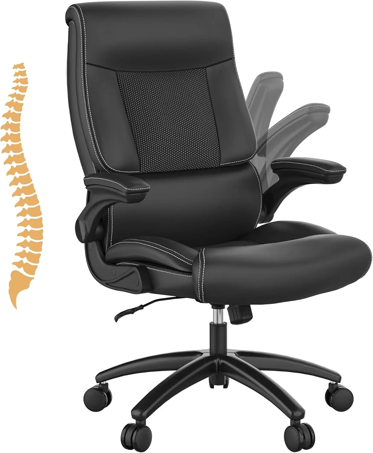 

Ergonomic Big And Tall Office Chair, 500Lbs Pu Leather Executive Desk Chair With Lumbar Support And Flip-Up Armrests, High