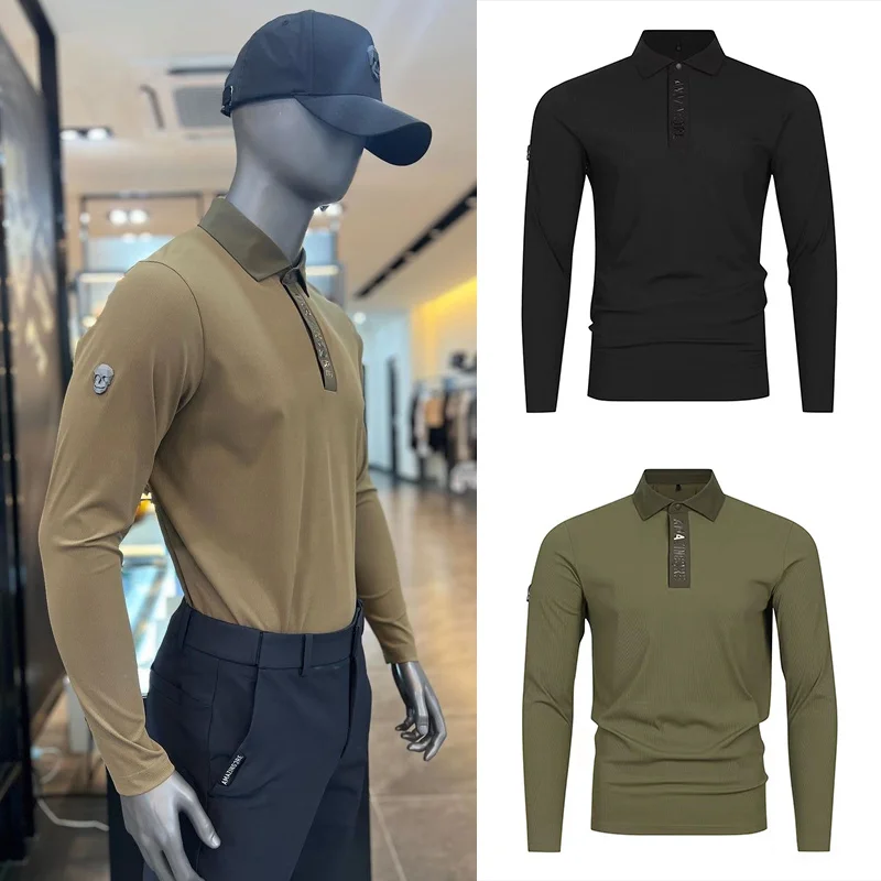 Golf Shirt Men's Quick Drying Trend Sports Fashion Golf Jersey Lapel Long Sleeved Man Golf Top