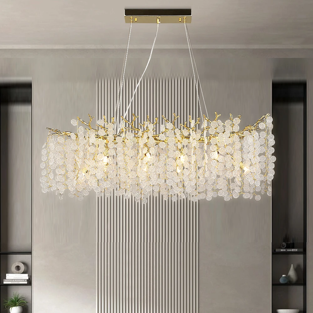 Modern Crystal Chandeliers Gold Money Tree Branch Pendant Lighting Round Ceiling Light Fixtures For Living Room Bedroom