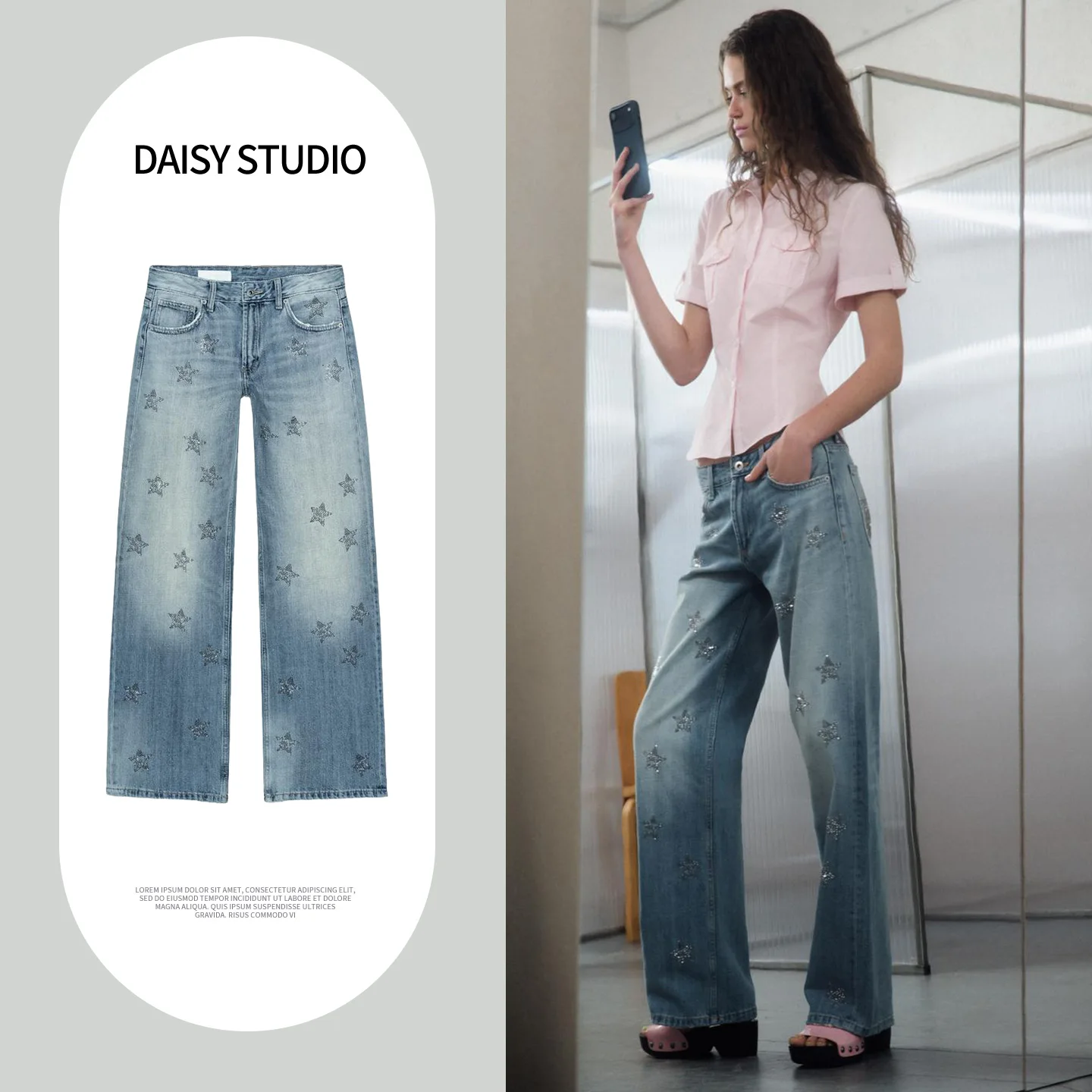 

Новинка весенней коллекции: Женские джинсы с низкой посадкой, на молнии, ультрадлинные, широкие штанины, с вышивкой звездами и блестящими стразами, прямой крой