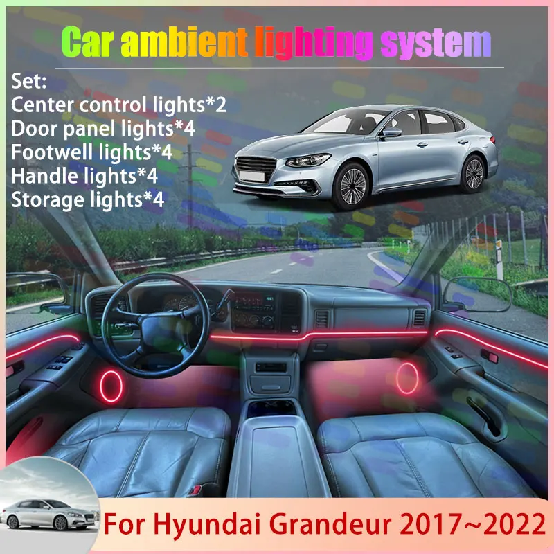 

For Hyundai Grandeur 2017~2022 2018 IG MK6 Azera 2/18 in 1 Car Atmosphere Light Lamp RGB Shade Ensemble Streamer Atmosphere Set