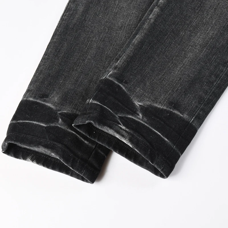 

High StreetY2K Fashion New Jeans Beaded Wrinkle Washed Huaihe Perforated Patch Old Retro Black Grey Jeans High Street Trendy Hi