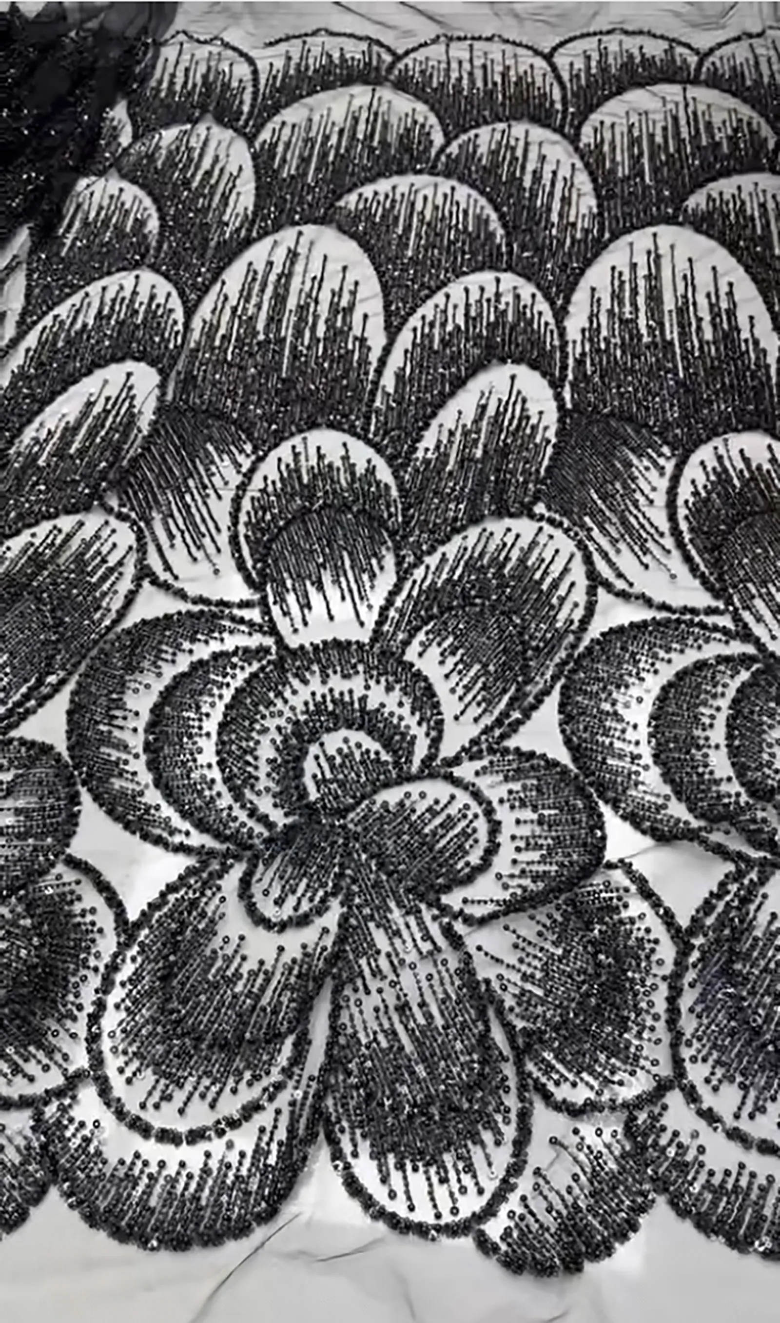 Marineblauer Luxus Hochwertiger Bestickter Perlen-Pailletten-Spitzenstoff Modischer Französischer Tüll-Netzstoff für Party und Hochzeit – Detail 6