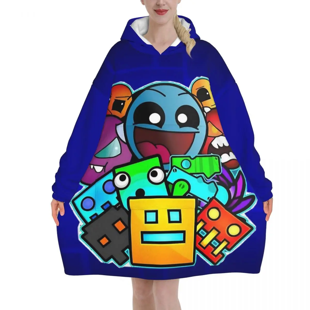 Geometry Dash Games Blanket Hoodie Oversized Wearable Sweatshirt Blanket Warm Gifts for Women Girls Girlfriend