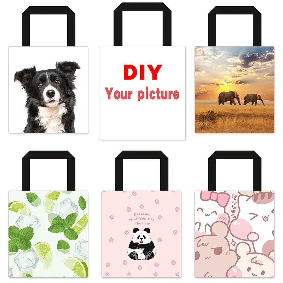 Custom Print Composite Fabric Single Shoulder Tote Bag, Custom Cartoon Anime Character Pet Landscape Shopping Bag Gift