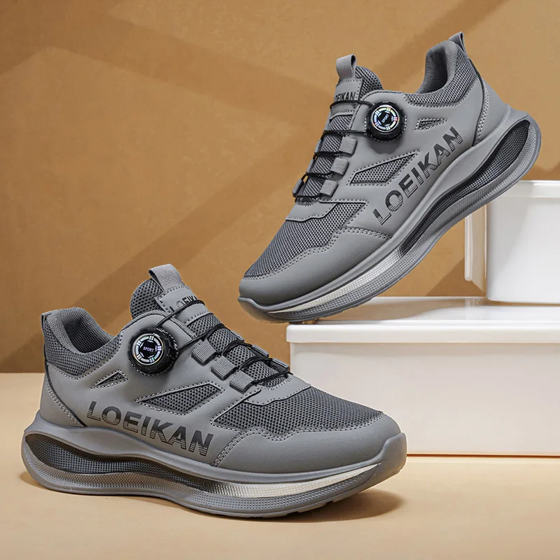 Men Rotating Buckle Air Cushion Sport Shoes, Soft Breathable Knit Anti Slip Running Sneakers For Urban Daily Gym Office Hikin