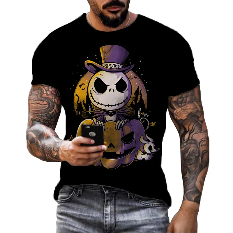 Halloween themed men's T-shirt pumpkin head pattern men's short sleeved personalized white T shirts casual loose o-neck pullover