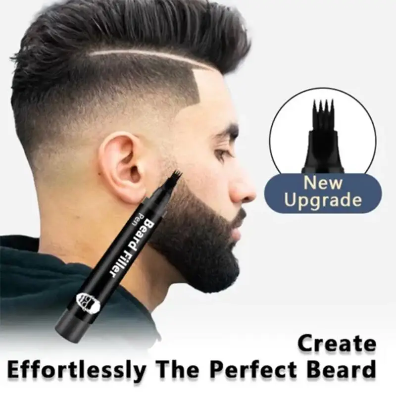 Lápiz de relleno de barba para hombres, pluma de relleno de barba para cabello con cuatro puntas, lápiz de barba impermeable, marcador de pelo para pintura de barba más gruesa