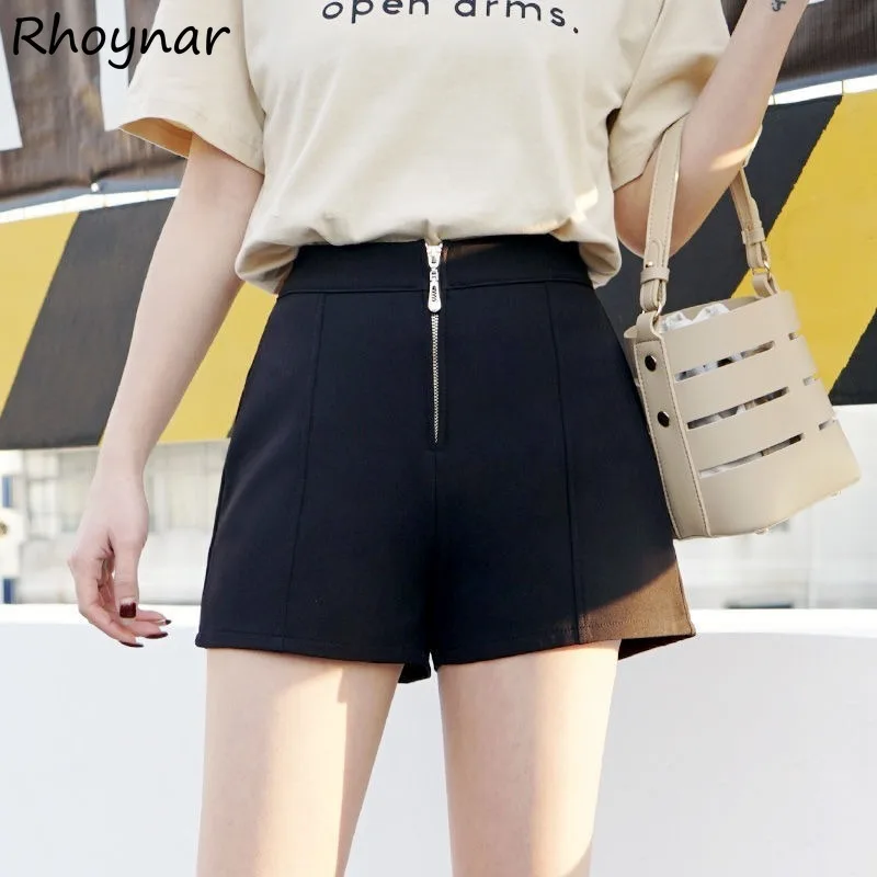 

Black Shorts Women Summer High Waist Zipper Slimming Simple Daily Leisure Korean Style Fashion Cool Streetwear Prevalent Chic