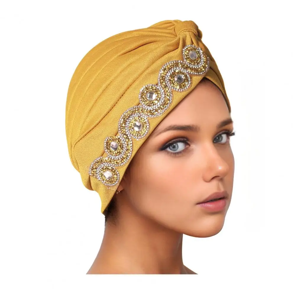 المتطورة الحجاب تصميم الحجاب قبعة أنيقة حجر الراين ديكور الملتوية قبعة عمامة للنساء أنيق الحجاب الشعر
