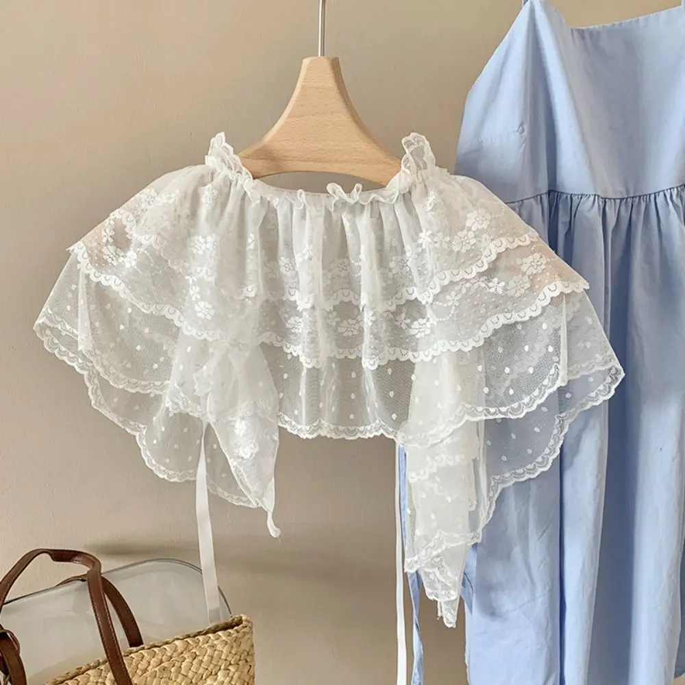 Rok Mini Renda Manis Lembut Rok Kasa Bunga Gaya Korea Rok Tepi Ruffle Pinggang Tinggi Bertali Anak Perempuan