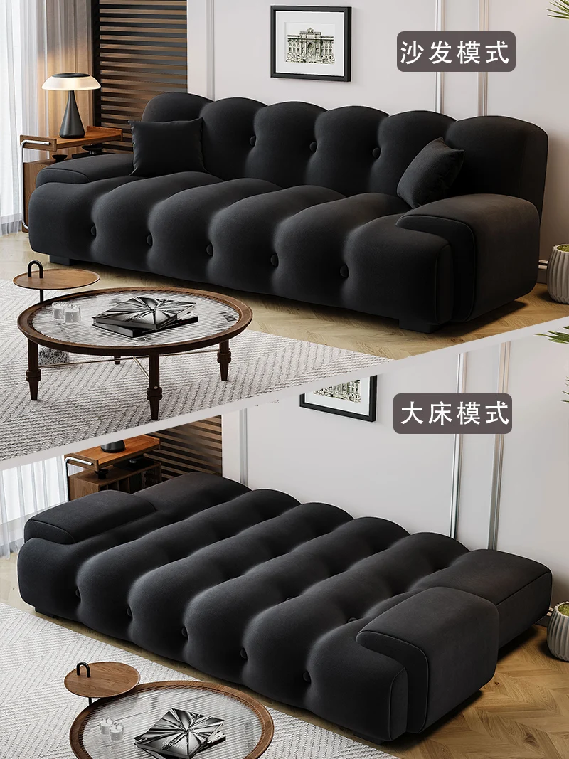 Simple and modern black in-line retro fabric sofa bed double multifunctional