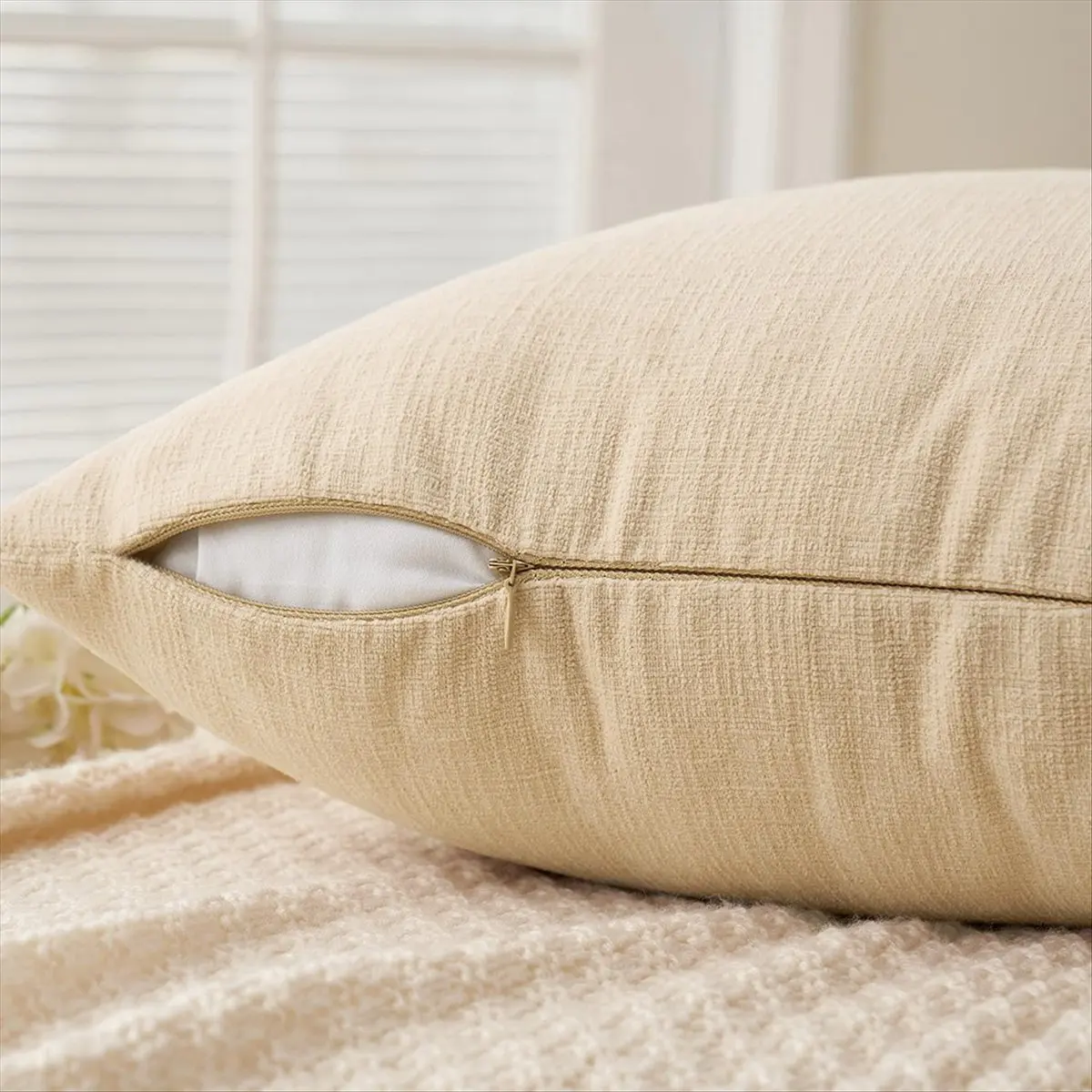 N14R Top Beige Couch Pillow Covers 20x20 Inch, Set of 2 Soft Decorative Euro Throw Pillow Covers Farmhouse for Sofa Living Room