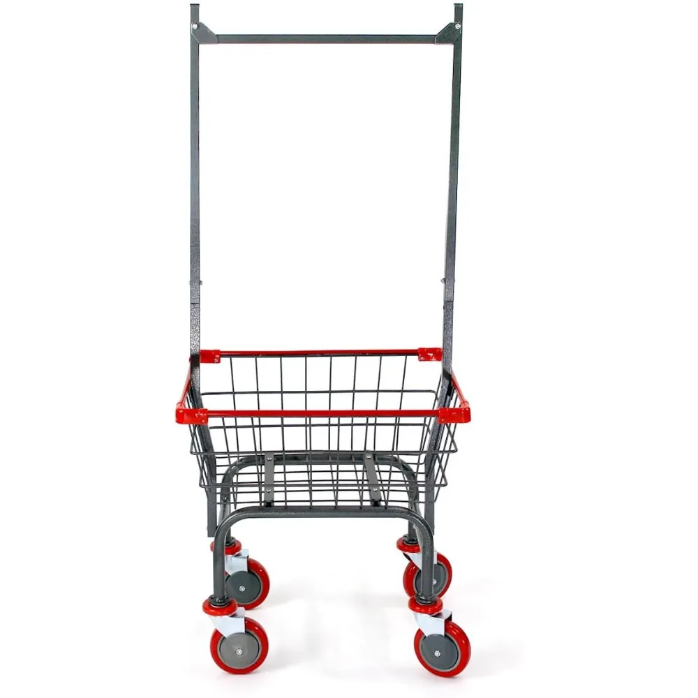 

Laundry Cart Grey Powder Coated with Double Pole Rack, 1.5-Bu (Red, Black, Blue Trim) (Red)