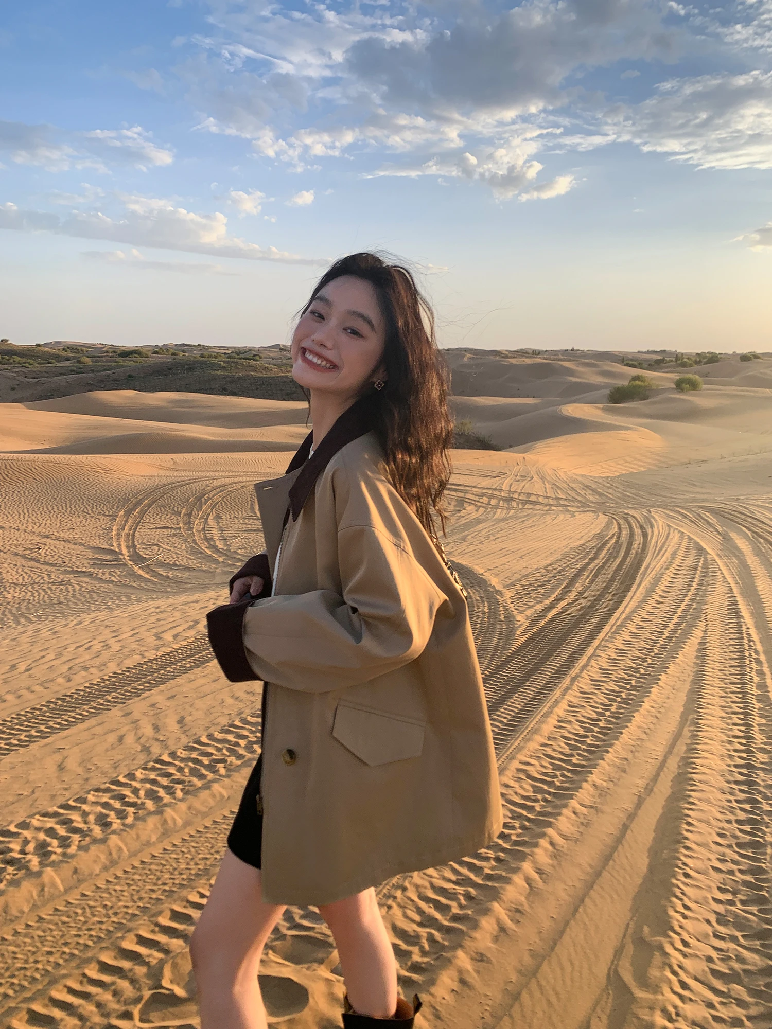 Pusumede Melbourne Style Vintage Color Block Collar Mid-Length Women's Coat Loose Fit Elegant Atmosphere Long Sleeve Cotton P...