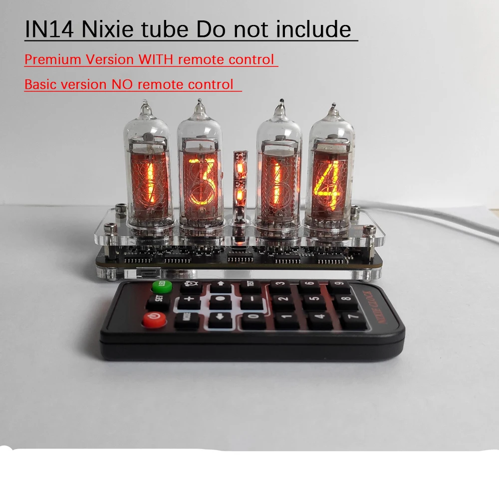 Imagem -03 - Base de Relógio Digital com Tubo Brilho Dígitos Nixie Tube In14 Tipo-c Usb Cabo de Alimentação Versão Premium Remoto w