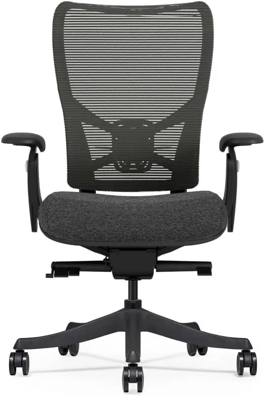 Raleigh-Mid-Back Office Chair com malha volta e tecido assento, base cinza, mesa do computador