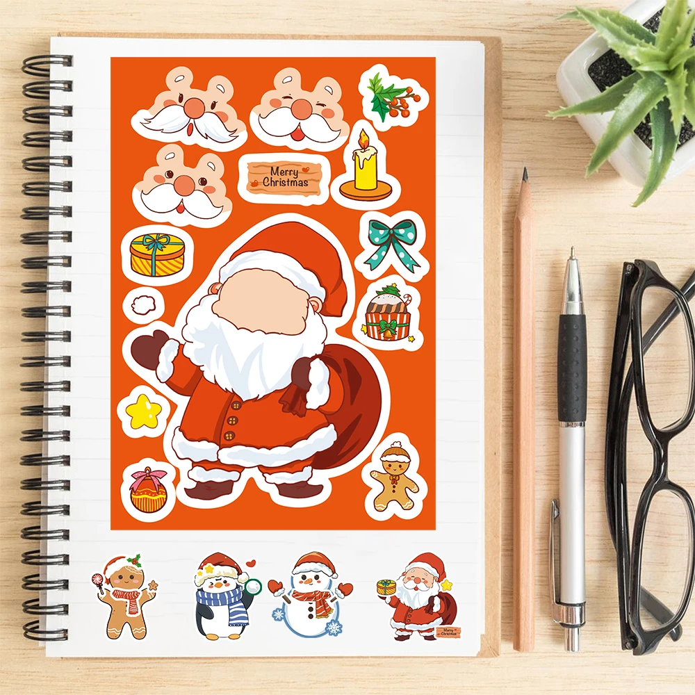 8 قطعة عيد الميلاد الكرتون الوجه تغيير ملصق الكولاج الإبداعية الكرتون الغيتار الهاتف الغيتار جدار الأمتعة القرطاسية ملصقات