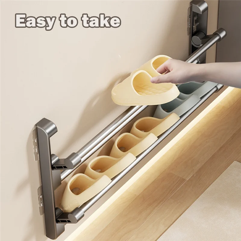

【Price-Drop!】Shoe Rack Bathroom Slipper Rack Wall-Mounted Non-Perforated Double-Layer Slipper Hanger Foldable Storage Rack