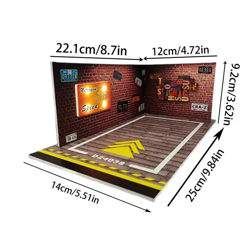 Modelo de garaje de estacionamiento fundido a escala 1:24 con luz LED, modelo de coche coleccionable, decoración de escena de garaje para dormitorio y sala de estar