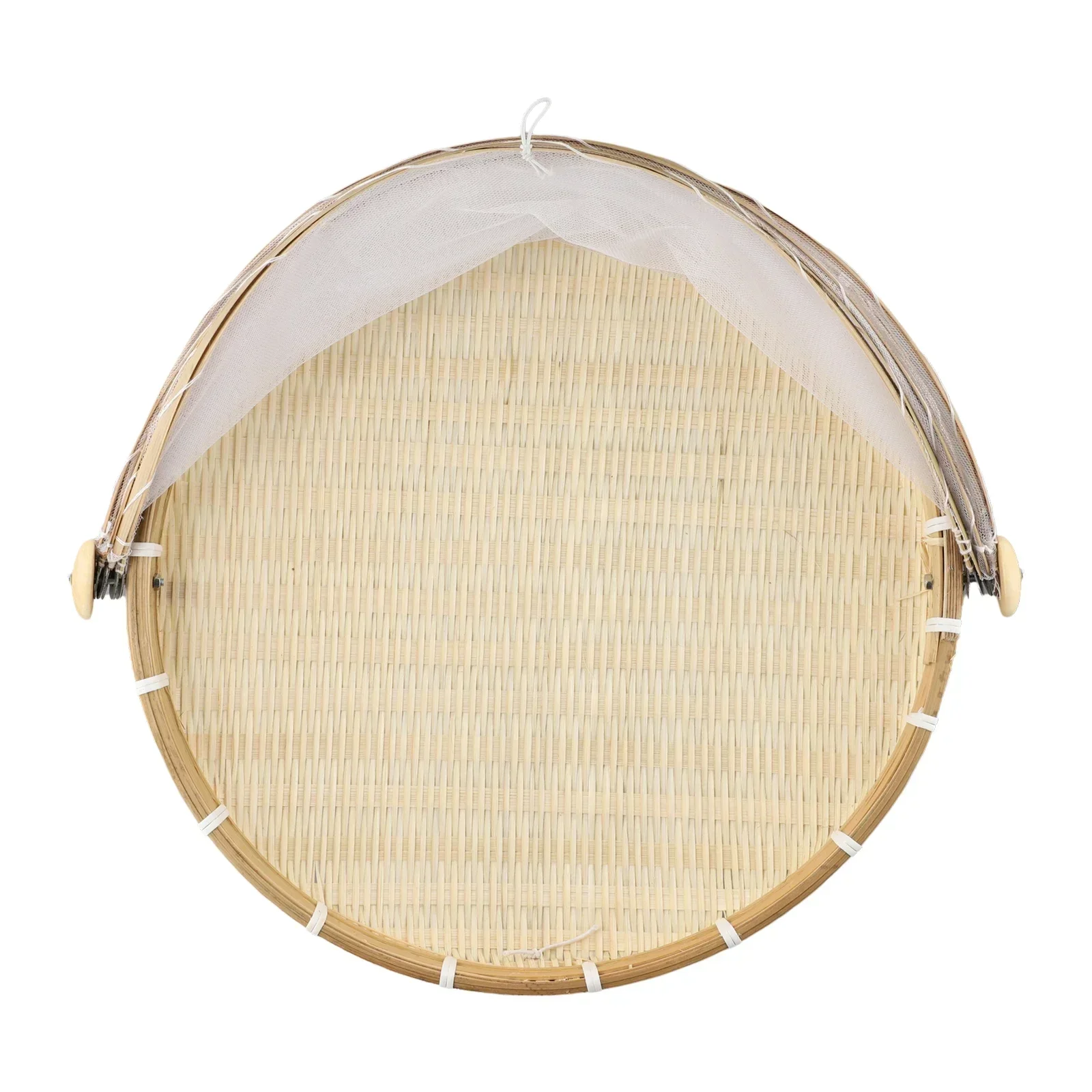 Handmade Bamboo Basket With Net Mesh Cover Kithen Bread Fruit Vegetable Food Container Outdoor Travel Picnic Dust Proof Basket