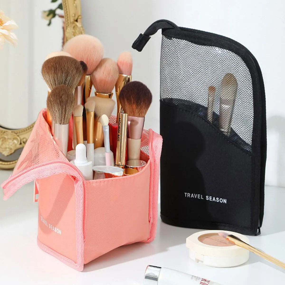 1 Pc Stand Cosmetic Bag for Women Clear Zipper Makeup Bag Travel Female Makeup Brush Holder Organizer Toiletry Bag