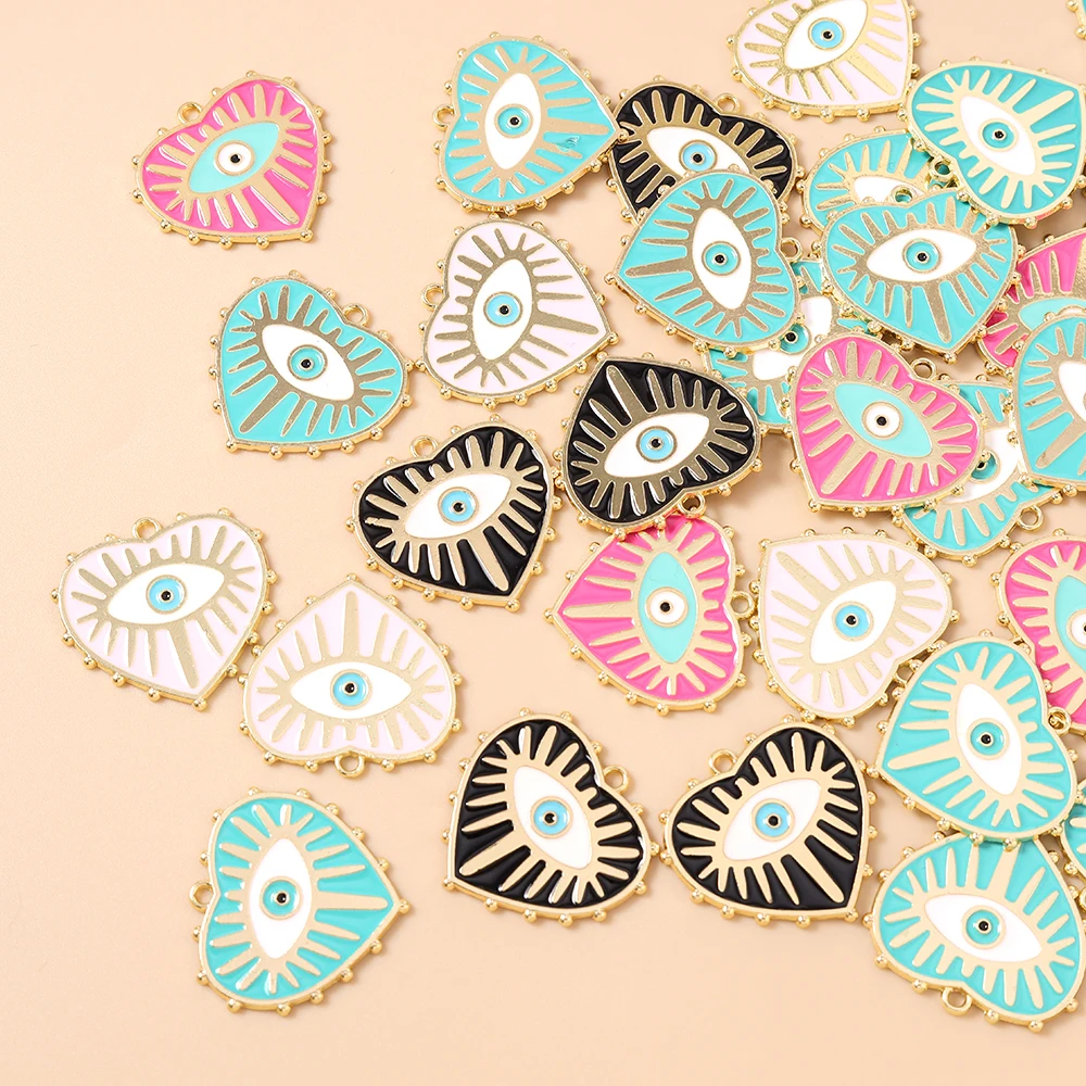 

Leslie 10pcs 27x28mm Charms Turkish Blue Eye Heart Charms Pendants for Jewelry Making Necklaces Earrings DIY Bracelets Craft