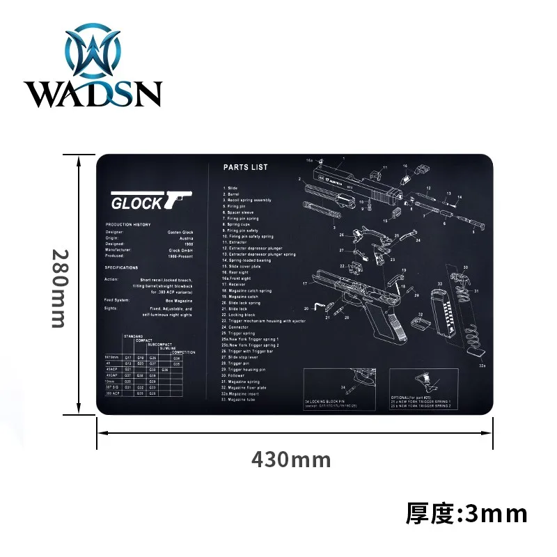 WADSN Mouse Pad Magorui P229 P226 1911 XD Glock Gun Cleaning Rubber Mat With Parts Diagram and Instructions Armorers Bench Mat