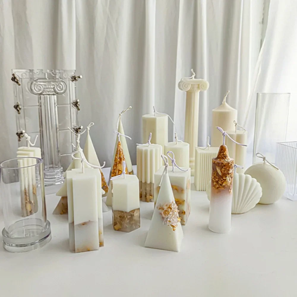 Geometry Ball Square Pillar Acrylic Moulds Cylinder Triangular Pyramid Candle Making Tools Sea Shell Scented Decor Plastic Molds